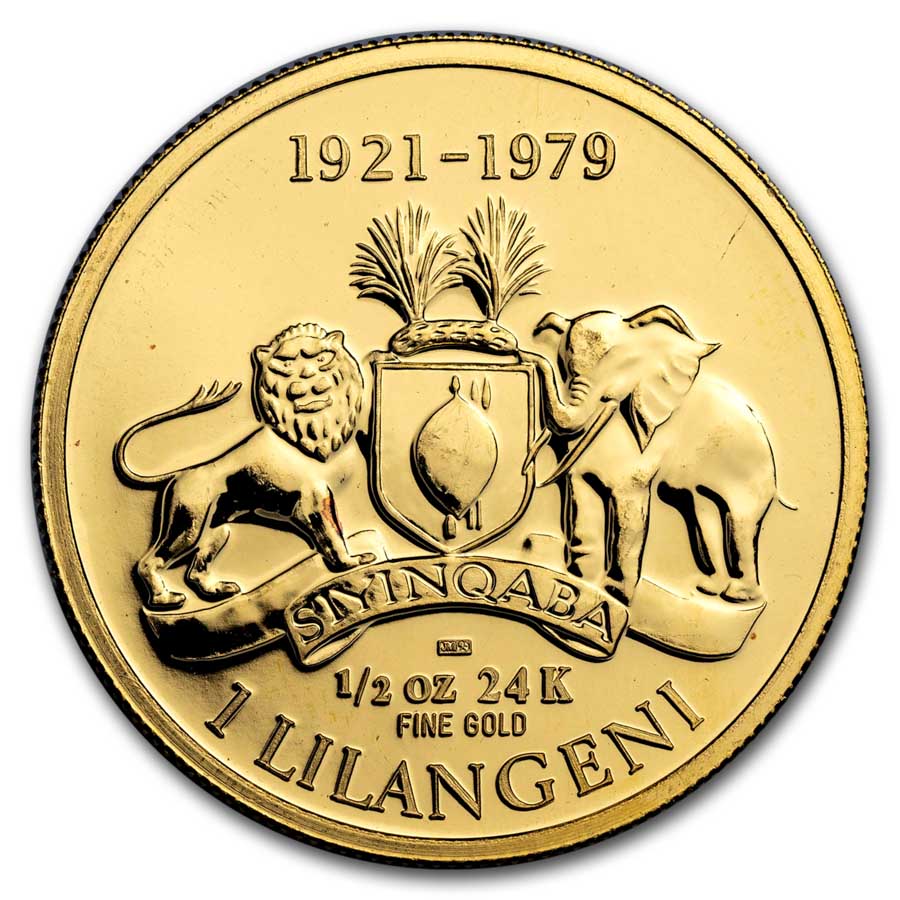 1979 (1921-1979) Swaziland 1/2 oz Gold 1 Lilangeni Sobhuza